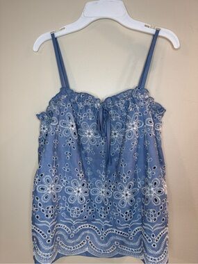 NWOT ICEC Embroidered Eyelet Trapeze Cami | Blue, Size L